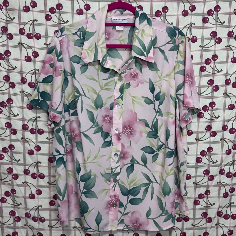 Vintage Jaclyn Smith Pink and Green Floral Shirt